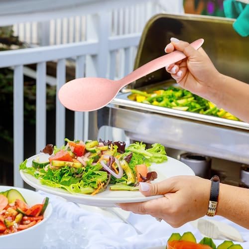 Reusable Plastic Serving Utensils Set of 12, Wheat straw Large Serving set 10" - Image 5