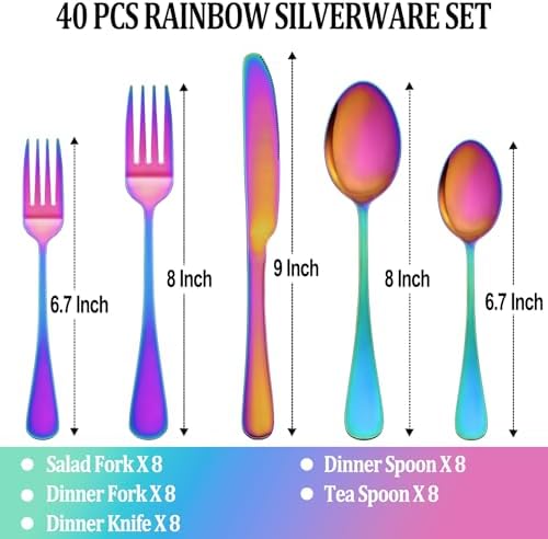 40 Pcs Rainbow Silverware Set Service - Image 2