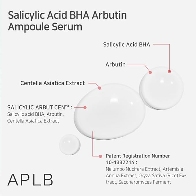 APLB Salicylic Acid BHA Arbutin Ampoule Serum | SALICYLIC ARBUT CEN™ 29.6% 1.35 FL.OZ/Korean Skincare, Acne & Pore care, Long lasting moisturizing, Revitalize for gentle and improve skin texture