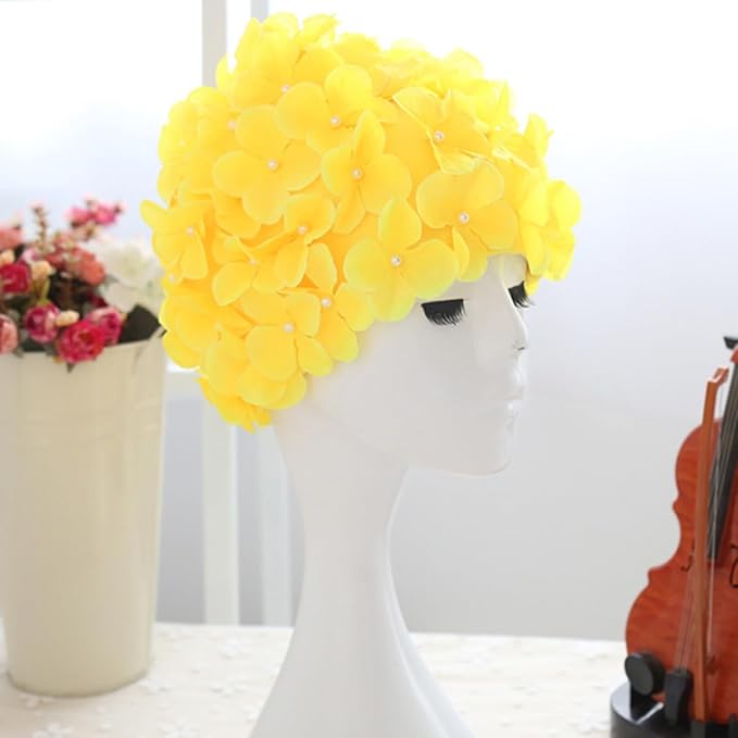 WINOMO Fashionable Swim Cap Floral Petal Stylish Swimming Hat Bathing Caps Size L for Women