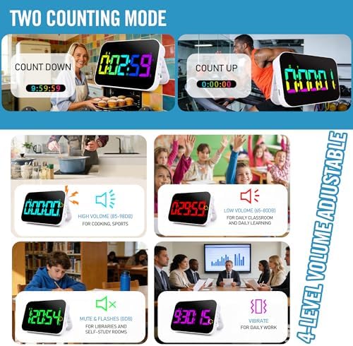 Kitchen Digital RGB Timer, Count Down Up, Rechargeable, Vibration Mode - Image 4