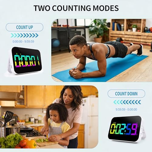 Kitchen Digital RGB Timer, Count Down Up, Rechargeable, Vibration Mode - Image 4