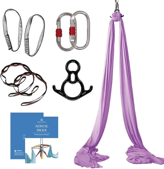 Aerial Silks Starter Kit - Durable 9 Yards of Aerial Yoga Hammock with Hardware & Guide - Aerial Swing for Acrobatic Flying Yoga & All Levels (Aerial Rigging Point Up to 13ft)