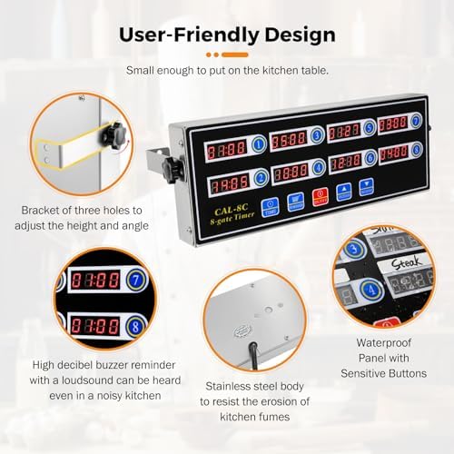 BEAMNOVA 8-Channel Digital Kitchen Timer, Commercial Timer - Image 5