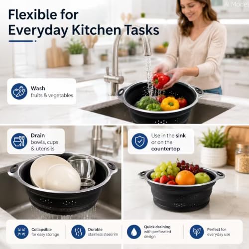 Mejoncb Collapsible Colander – Platinum Silicone Strainer - Image 5
