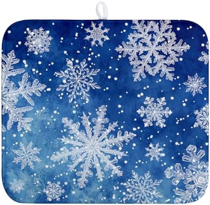 Winter Blue Snowflake Dish Drying Mat by Wnoesat