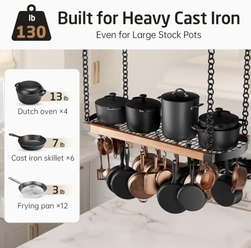 KES 48 Inch Large Hanging Pot Rack Ceiling Mount - Image 4