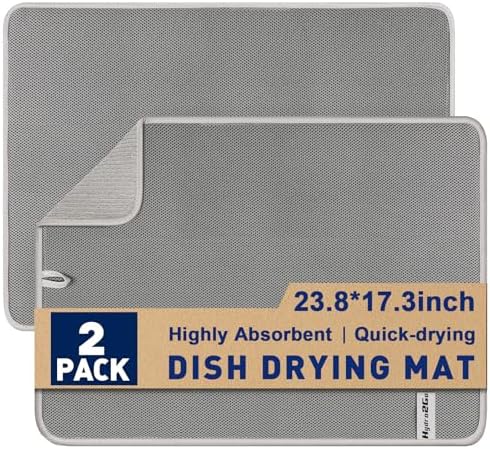 Large Dish Drying Mat 2 Pack, 23.8" x 17.3" Microfiber Ultra Absorbent by Hydro2Go