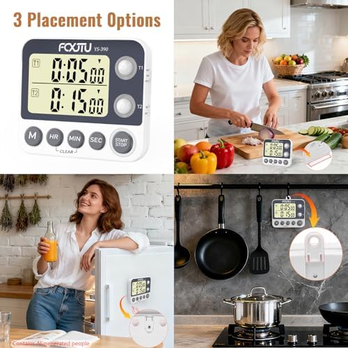 Digital Dual Kitchen Timer, 2Groups Count Up/Down Timer - Image 4