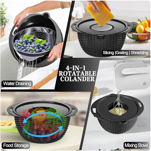 4-in-1 Colander Set, Patented Rotatable Strainer, Kitchen Gadgets -Black - Image 4