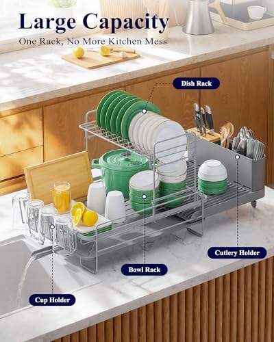 Kitsure Extendable Dish Drying Rack, 19.2"-26.7" L x 12.9" W - Image 2