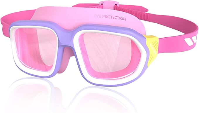 Kids Swim Goggles for Ages 4-12: Clear Vision, Wide View, No Leaks, Anti-Fog, UV Protection & Comfortable Fit