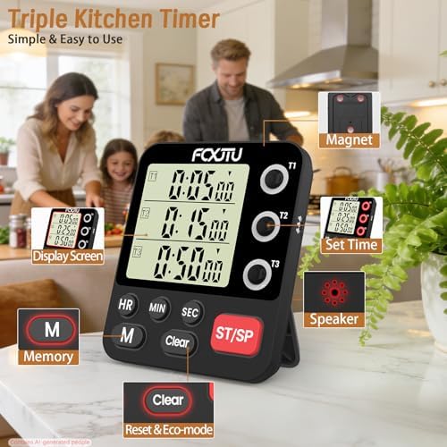 Digital Dual Kitchen Timer, 3-Channel Triple Magnetic Countdown - Image 3