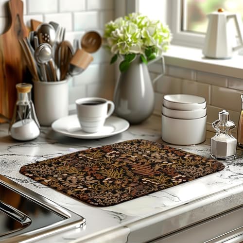 Black Burnt Orange Botanical Fall Dish Drying Mat - Image 6