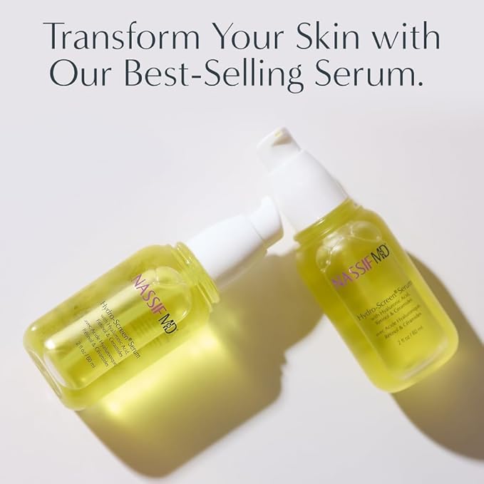 NassifMD Hydro-Screen Hydrating Serum with Hyaluronic Acid & Ceramides – Lightweight, Fast-Absorbing Formula for Smooth, Plump, Moisturized Skin – Ideal for Dry or Sensitive Skin