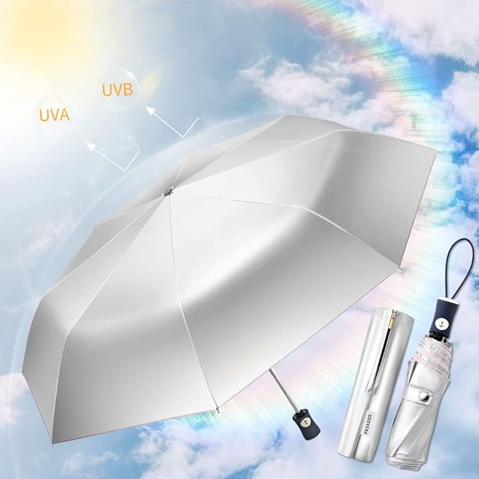 FDJASGY Silver Coating Layer Fabric Blocking UV 99.9% Sun Umbrella Compact Folding Travel Umbrella Automatic Windproof Umbrellas For Men and Women (Pink)