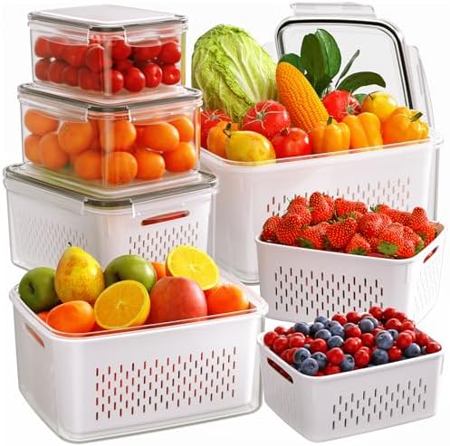 6 PCS Fruit Storage Containers for Fridge by HelpYouSaveMoreSpace