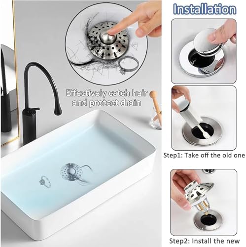 AzWzz Bathroom Sink Drain Strainer, 3 in 1 Pop Up Bathroom Sink Stopper - Image 3
