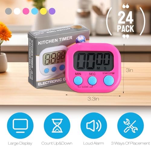 Weewooday 24 Pcs Digital Kitchen Timer Magnetic Timer Bulk On/Off Switch Minute - Image 2