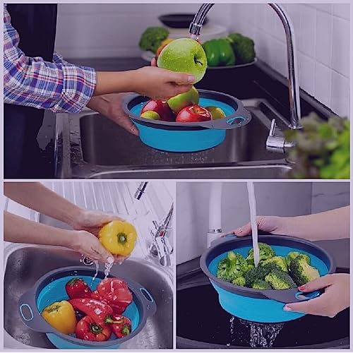 Round Silicone Blue Colander Collapsible – Foldable Kitchen Strainer Small - Image 7