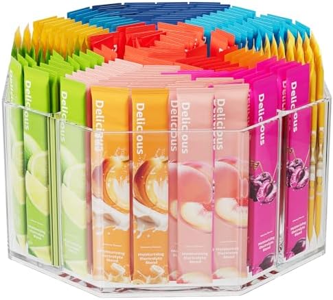 Divided Drink Packet Organizer, Octagonal 5 Compartment Clear Lazy Susan by SlowSLog
