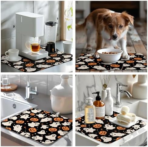 Halloween Dish Drying Mat for Kitchen Counter Pumpkin Spooky Ghosts Fall Dish - Image 7