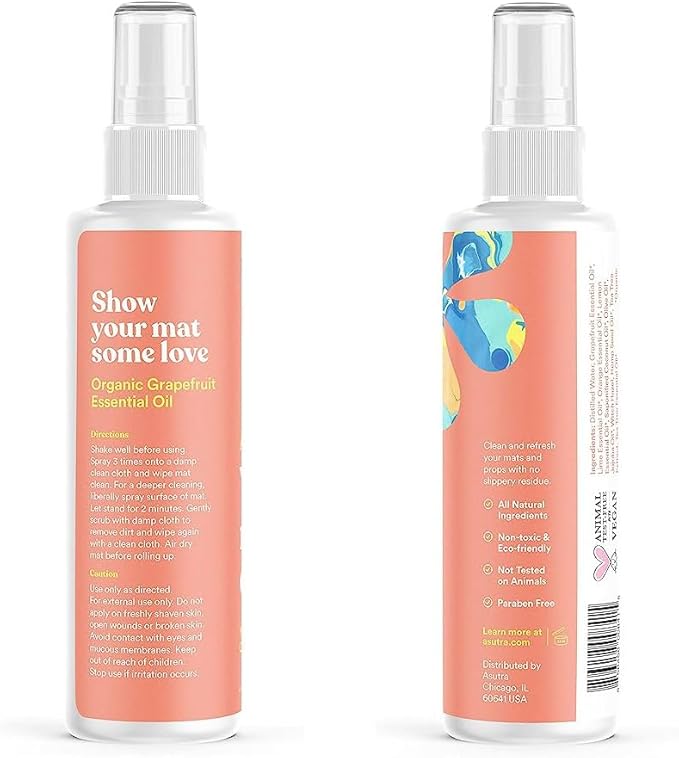 ASUTRA Yoga Mat Cleaner Spray (Calming Citrus), 4 fl oz - No Slippery Residue, Organic Essential Oils, Deep-Cleansing for Fitness Gear & Gym Equipment, Microfiber Towel Included
