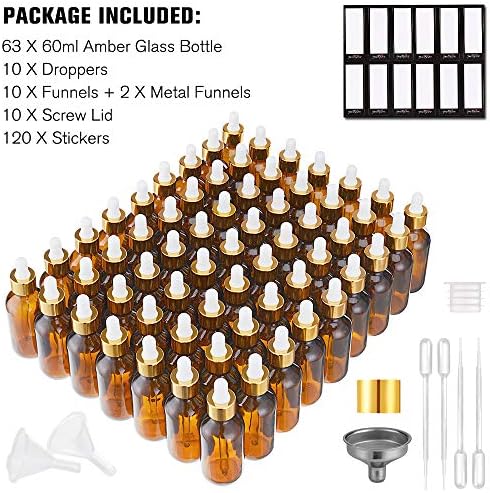PrettyCare 2 oz Eye Glass Dropper Bottles, 63 Pack Amber Empty Thick Bottles - Image 5