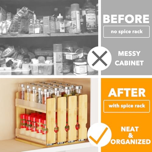 SpaceAid Bamboo Pull Out Spice Rack Organizer - Image 2