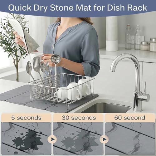 Stone Drying Mat for Kitchen Counter Light Gray - Image 3