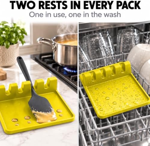 2 Pack Yellow Silicone Spoon Rest - Image 5