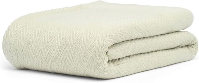 100% Cotton Herringbone Weave Blankets, 66" X 90" Twin, Throw Blanket for Bed, All Season Cotton Blanket, Cozy Blanket,Throws & Bed Blanket, Throw Blanket for Couch, Modern Home Decor -Sage
