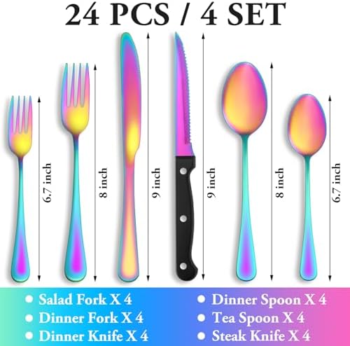24 Pcs Rainbow Silverware Set - Image 2