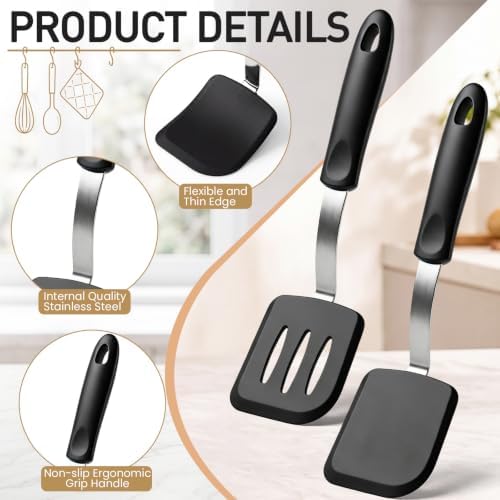 2Pcs Mini Silicone Cookie Brownie Spatula, Solid Flat - Image 3