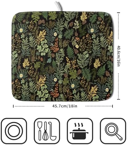 Black Green Botanical Dish Drying Mat - Image 2