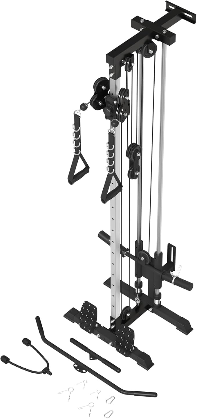 ER KANG Wall Mount Cable Station, Cable Crossover Machine with 18 Positions Dual Pulley System for Home Gym Fitness Equipment