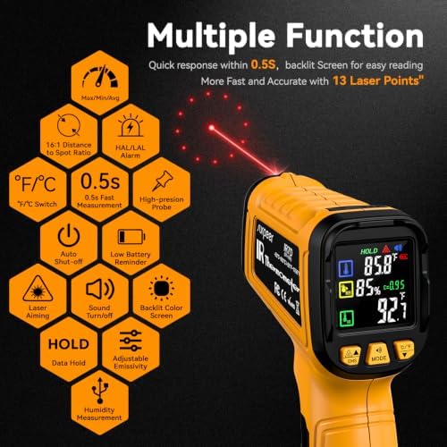 Infrared Thermometer Gun -58°F to 1796°F, 50:1 Temperature - Image 3