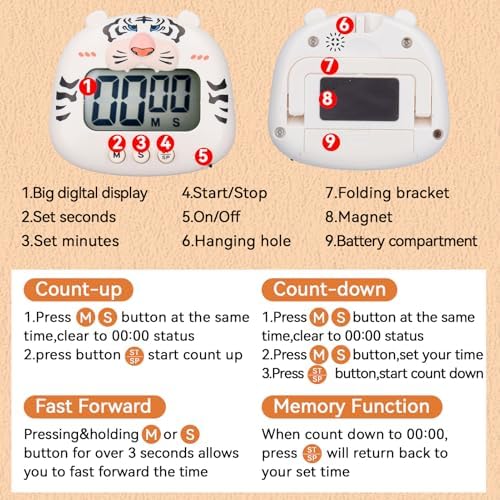 Digital Kitchen Timers, Timer for Kids Cute Cartoon Animal Countdown Timer Egg - Image 3