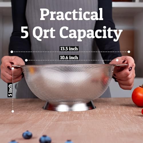 PriorityChef Premium 5Qrt Stainless Steel Colander - Image 4