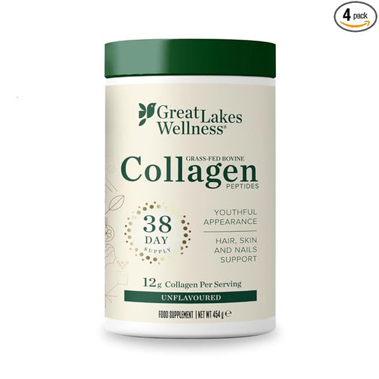 Great Lakes Wellness Collagen Peptides Powder for Skin, Hair, Nails, Joints & Digestion - Unflavored - Quick Dissolve Hydrolyzed, Non-GMO, Keto, Kosher - 16 oz - 4 Pack