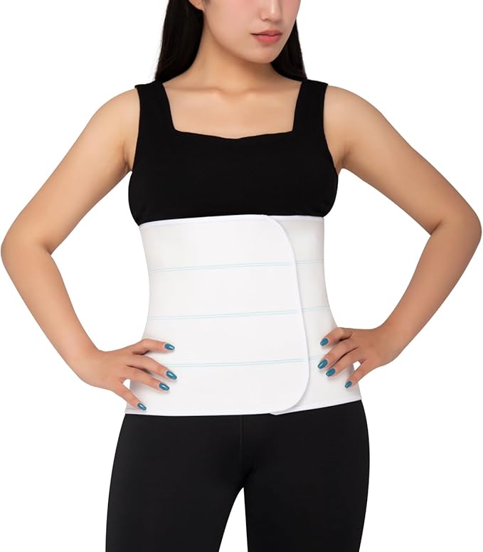 S Abdominal Binder Post Surgery for Men and Women, 12" High Postpartum Tummy Tuck Belt Provides Bariatric Stomach Compression, High Elasticity, Breathable - (60" - 75") 4 PANEL White