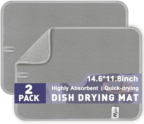 14.6*11.8 inch Microfiber Dish Drying Mat, 2 Compact Ultra Absorbent Dish Mat by Hydro2Go