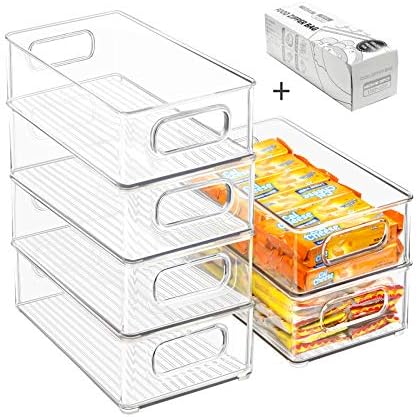 Stackable Refrigerator Organizer Bins, 6 Pack Clear Kitchen Organizer Container by Beauty+Cottage