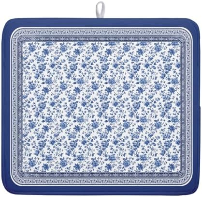 Blue Floral Branches Dish Drying Mat by Kawani