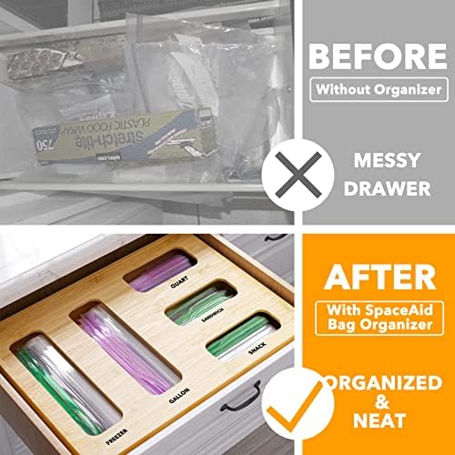 SpaceAid Bag Storage Organizer for Kitchen Drawer, Bamboo Organizer, Compatible - Image 2