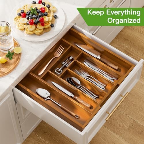 Pipishell Bamboo Expandable Silverware Drawer Organizer - Image 3
