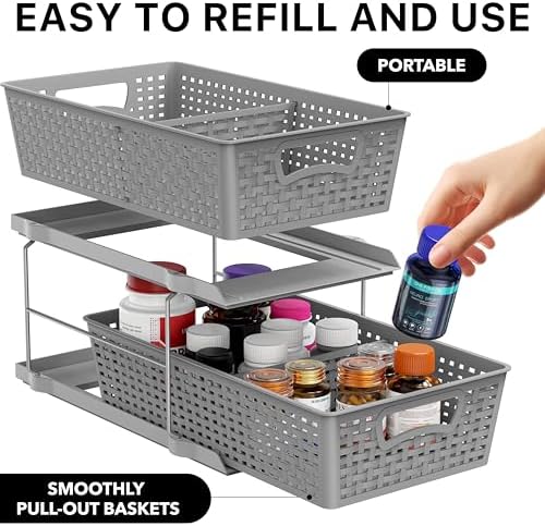 Simple Houseware 2 Tier Pull-Out Sliding Drawer Under Sink Storage - Image 3