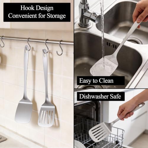 ChefBee 2PCS Stainless Steel Spatula Set, Solid & Slotted Turner - Image 5