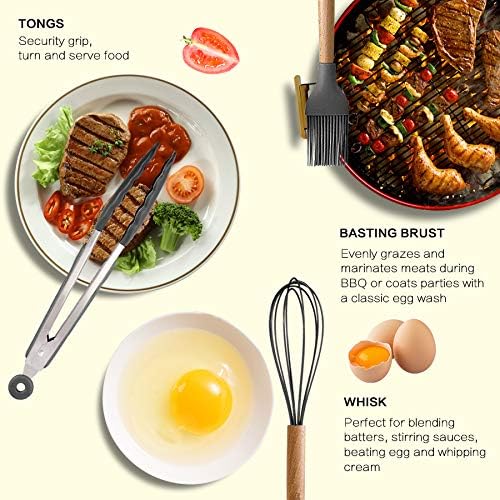 MIBOTE Silicone Cooking Kitchen Utensils Set, Wooden Handle - Image 4