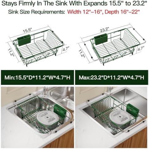 MAJALiS Green Expandable Dish Drying Rack Over Sink - Image 3